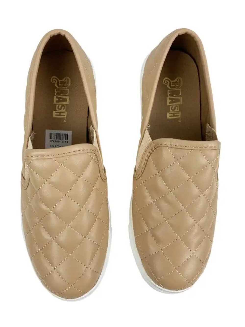 Brash Beige Tan Quilted Faux Leather Slip-On Sneakers Size 5.5 Women